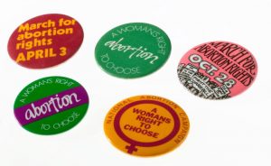 Five National Abortion Campaign badges, United Kingdom, 1970