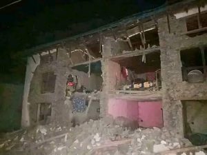 Night Scene from Earthquake in Nepal, destroyed houses