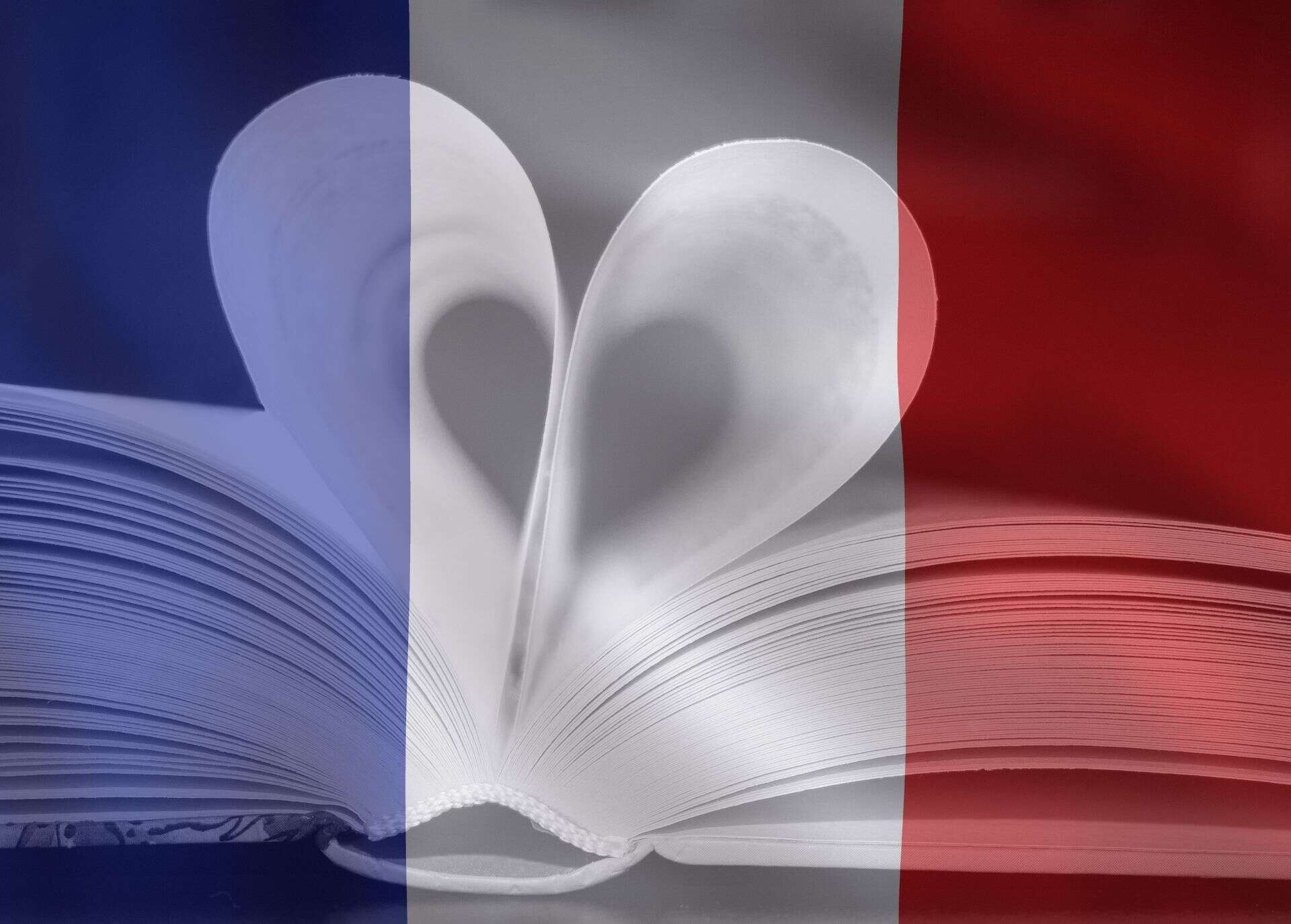 Un livre ouvert avec un drapeau français transparent