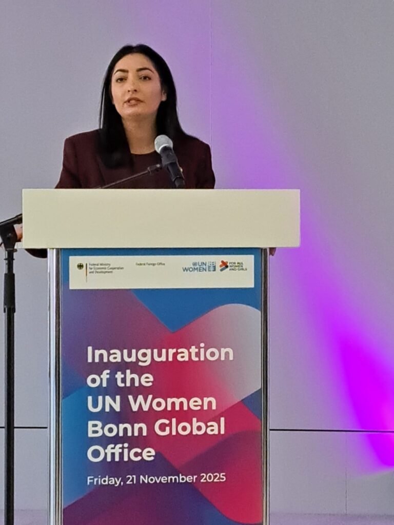 Reem Alabali Radovan, Germany's Federal Minister for Economic Cooperation and Development, speaking at the inauguration of the UN Women Bonn Global Office.